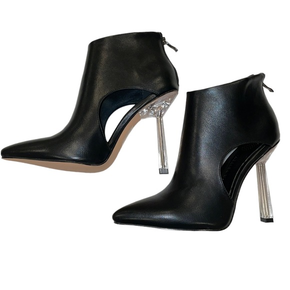 AWANG Peek-a-Boo Arch Black Vegan 🌱 Leather Steel Heel Booties - NWT - Picture 2 of 8